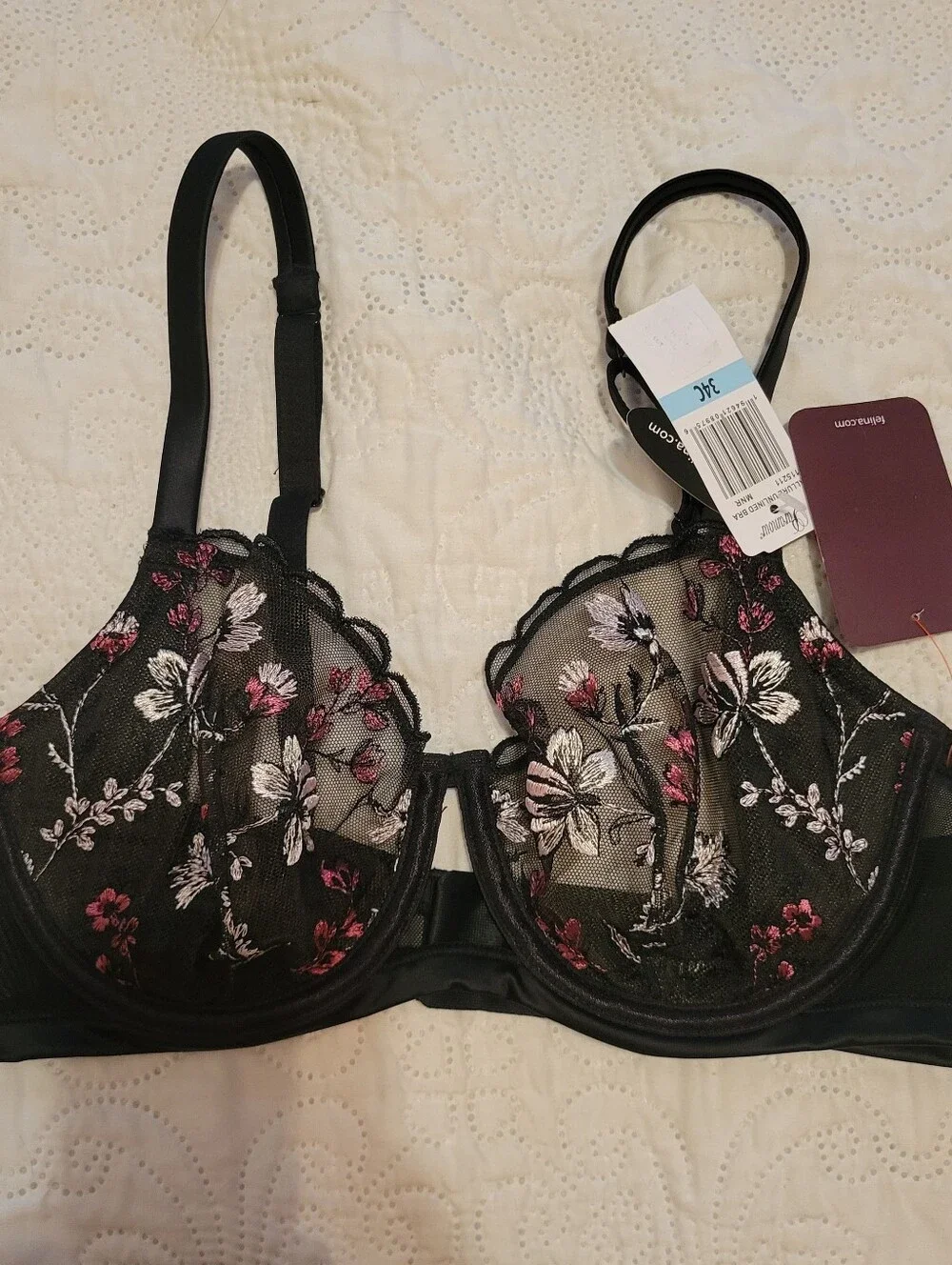 Paramour by Felina Allure Embroidered Unlined Mesh 34C Whimsigoth Fairy Coquette